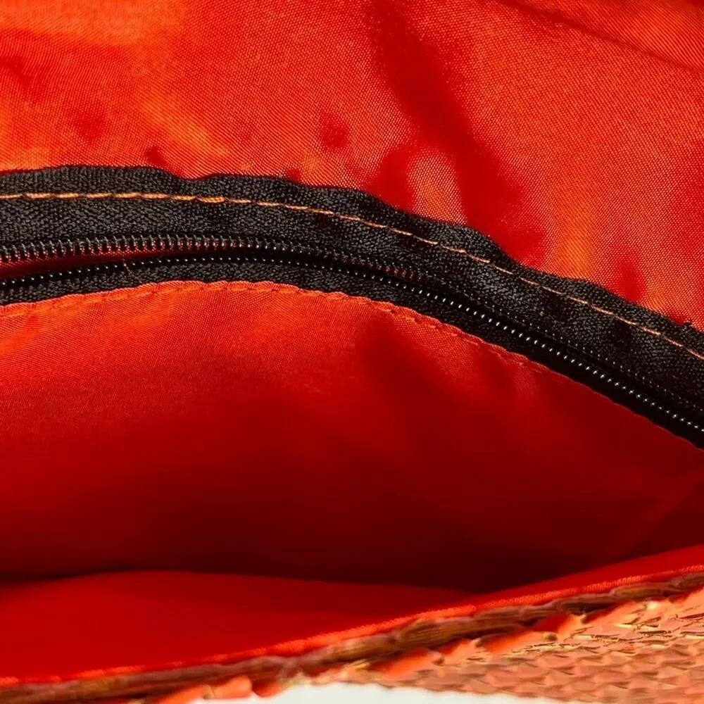 Artisan Handmade Palm Leaf Evening Clutch Woven Orange